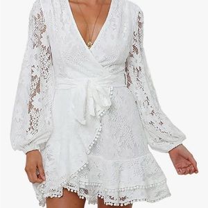 Never Worn! Women's Casual V Neck Long Sleeve Mini Dress with Belt, SIZE M